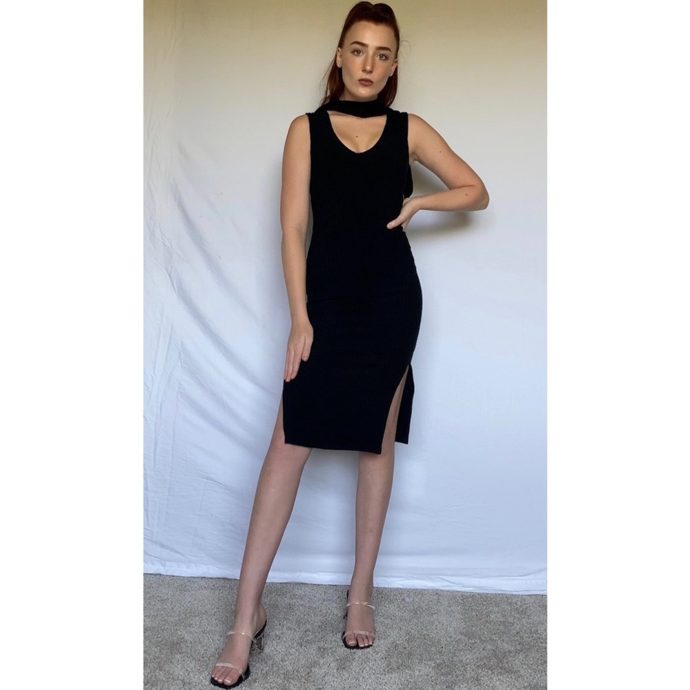 Bardot knit ribbed Midi dress scoop neck